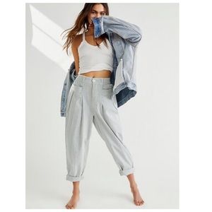 NWT Free People Make A Stand Striped High Rise Pleat Front Trouser Pants